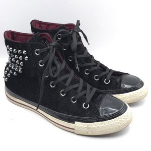 Converse Women 7.5 Men 5.5 Chuck Taylor CTAS High Black Velvet Spikes 141621C
